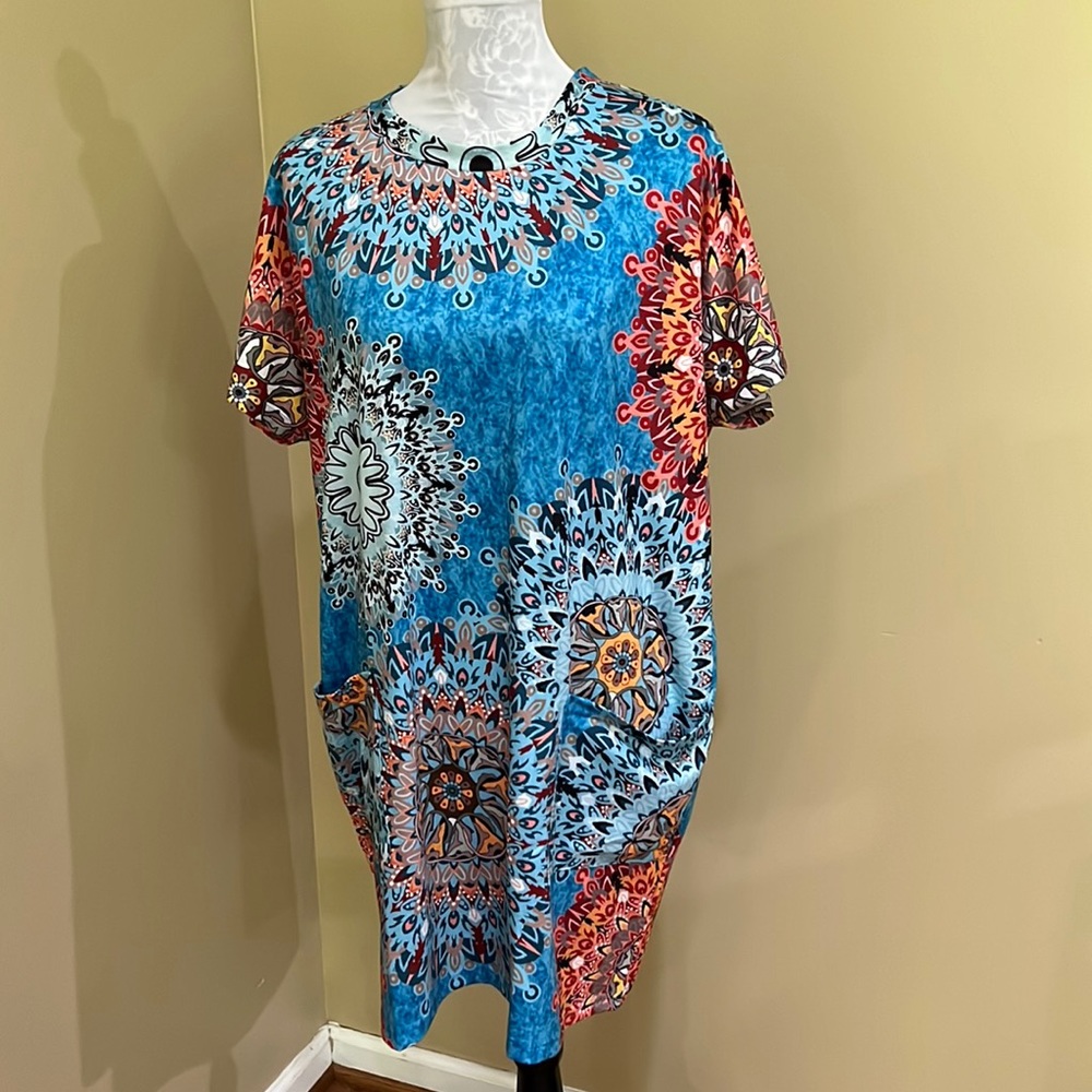 Bohemian Pool Cover Up or House dress with Pockets size small